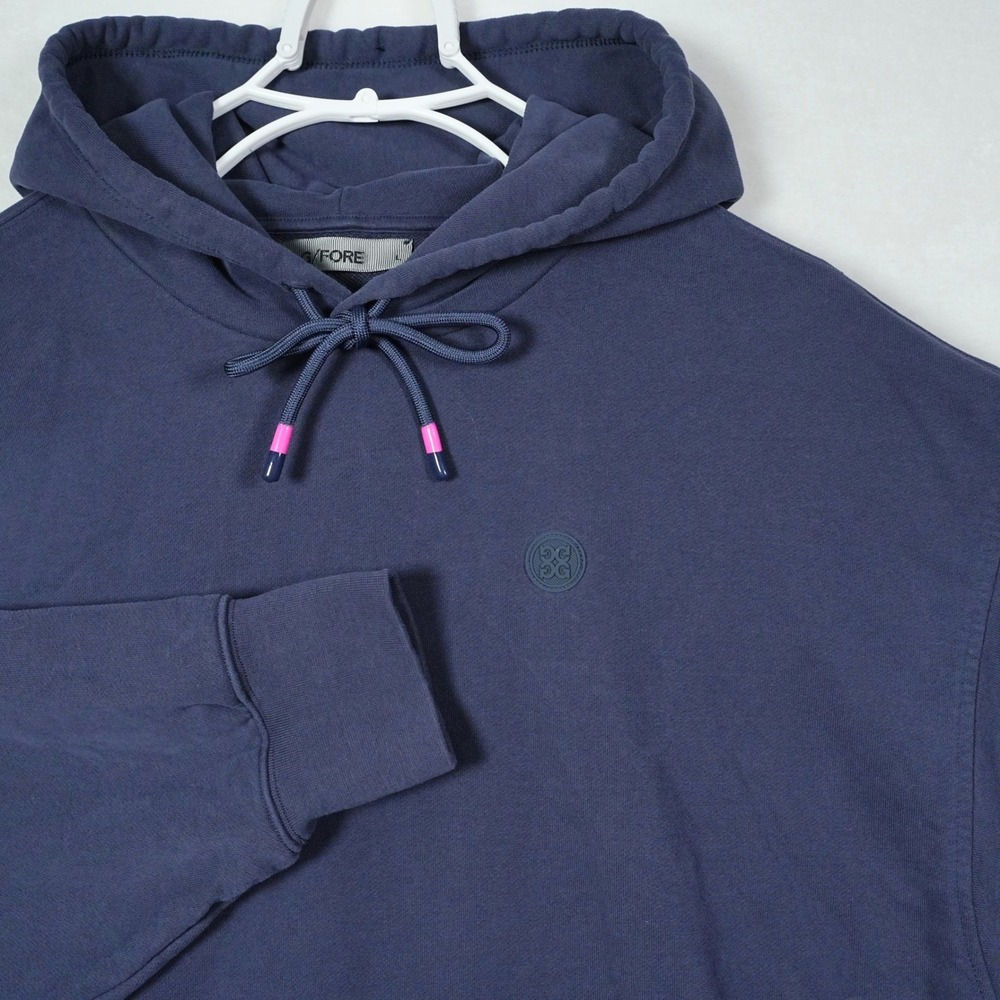 G/FORE Mens Navy Blue Hoodie Sweatshirt Pink Aglets Circle G Logo Size Large